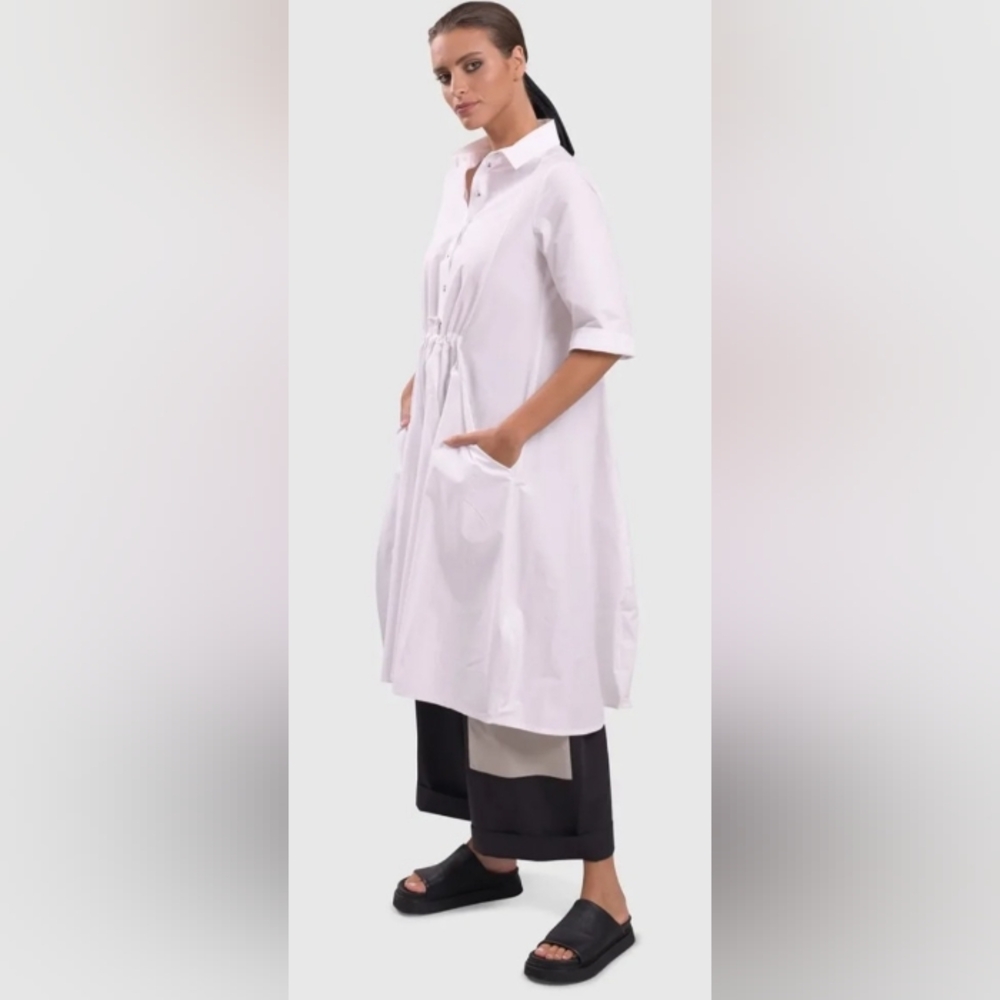 Urban By Alembika White Lagenlook Urban Cooler Cotton Shirt Dress Size 1